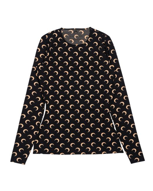 MARINE SERRE Shirt Met Lange Mouwen Van All Over Moon-Jersey in het Black