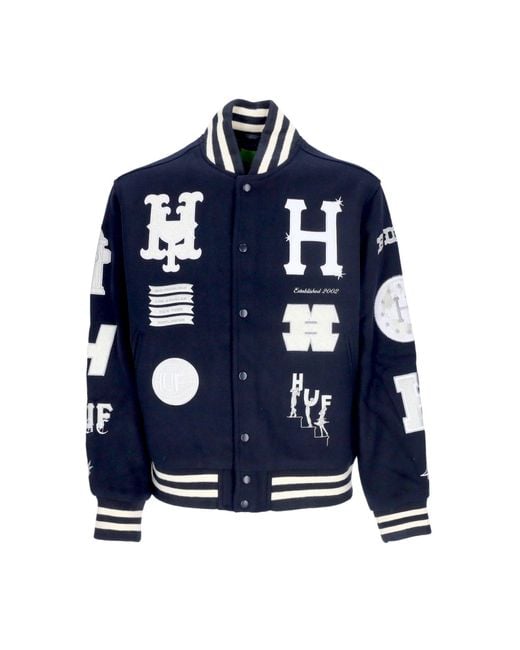 Huf Blue 20 Year Classic H Varsity Jacket College Jacket for men