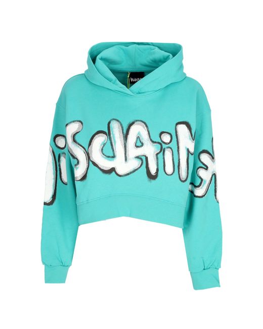 DISCLAIMER Blue Short Hoodie W Big Logo Crop Hoodie Min