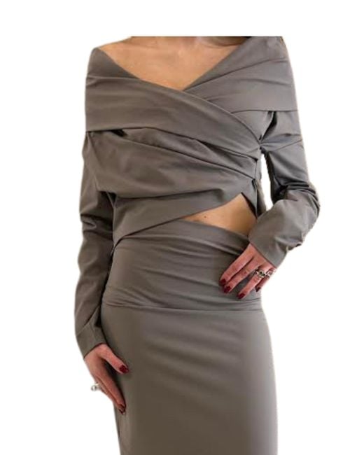 MEIMEIJ Gray Blaue Kreuz Frau Lange Armel