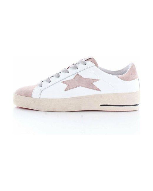 Ishikawa White 2126Lowplus Vintage Effect Leather Sneaker With Suede And Logo Details