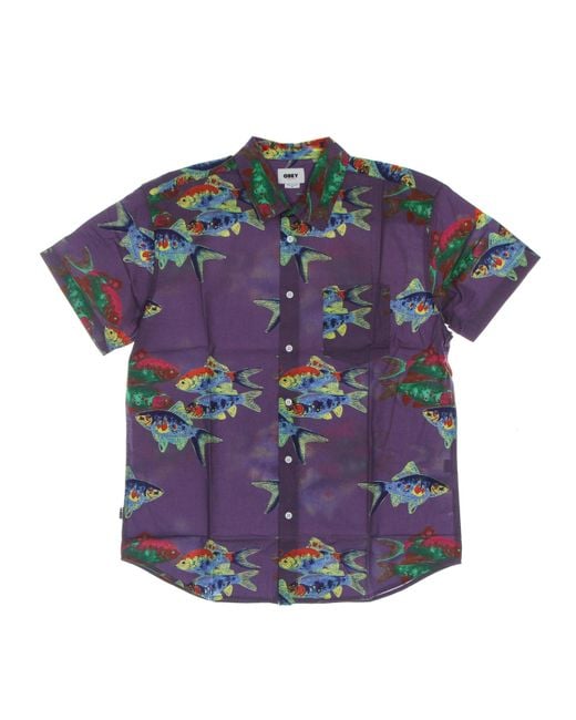 Obey Purple Fishbowl Woven Silk Short Sleeve Shirt Multi for men