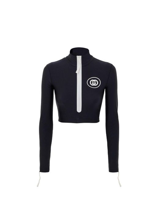Gucci Cropped Top Long Sleeved Stof Technisch Zwart in het Blue