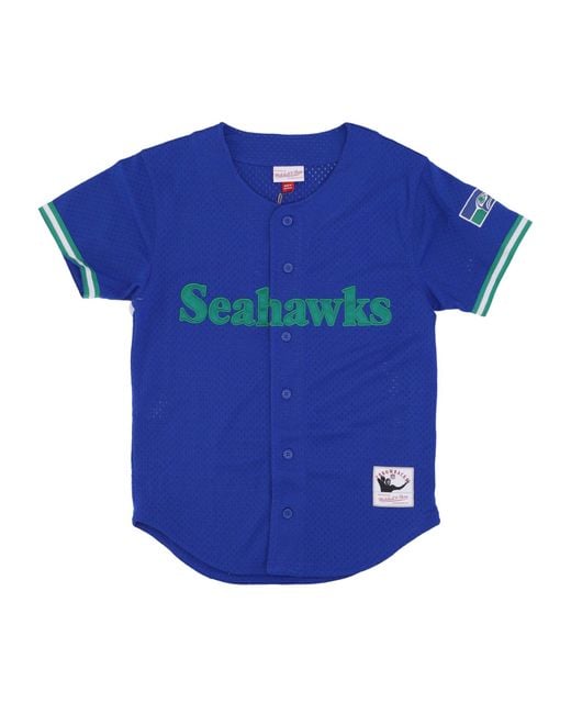Mitchell & Ness Blue Nfl On The Clock Mesh Button Front Seasea Button Jacket for men