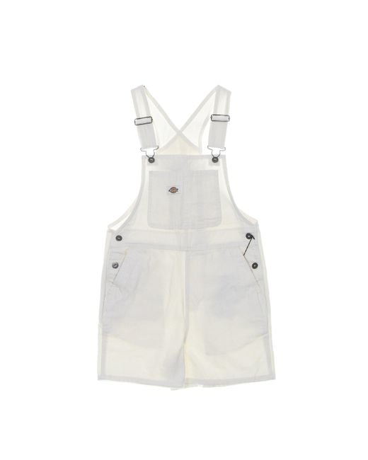 Dickies White Duck Canvas Bib Short Dungarees