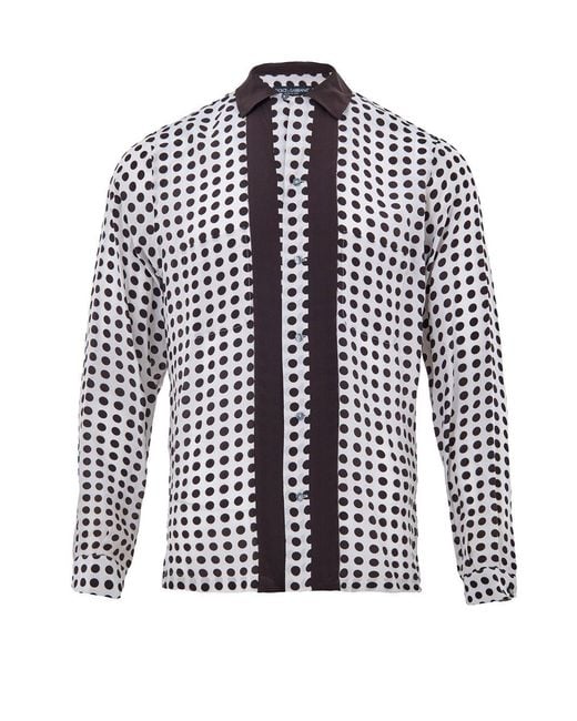 Camisa En Seda En Pois Bianchi/Neri Dolce & Gabbana de hombre de color White