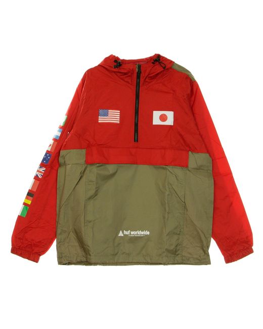 Huf Pull-On Windbreaker Flags Anorak-Jack Voor Cyber in het Red voor heren
