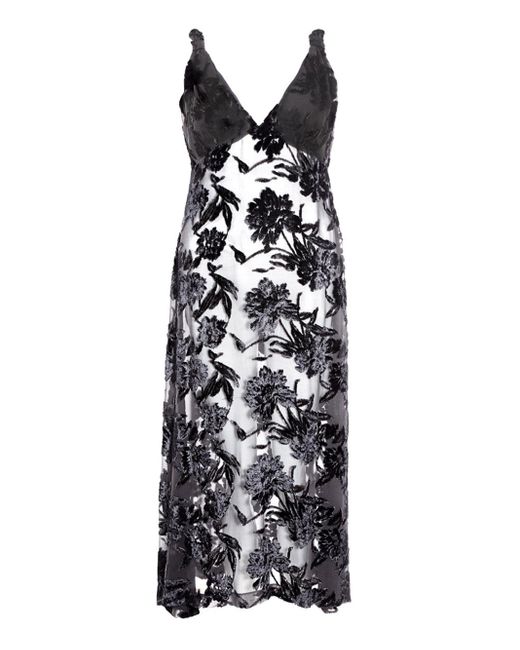 Robe Longue En Tulle Avec Imprime Fleur Velvet Lardini en coloris Black