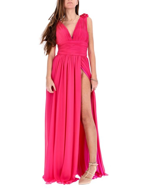 Sophie Haute Couture Pink Langes Kleid Mit Schlitz Fuchsia