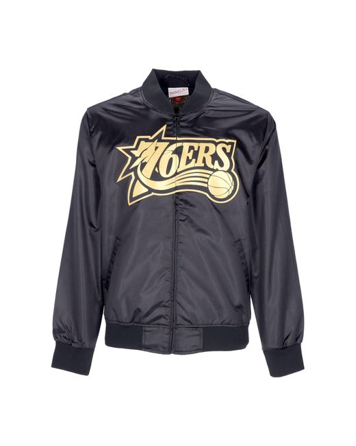 Mitchell &amp; Ness Herren Nba Big Face 4.0 Satinjacke Hardwood Classics Phi76E Schwarz/Originale Teamfarben in Blue für Herren