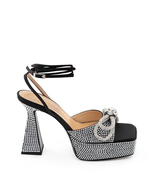 Mach &amp; Mach Black Plateau Sandals With Double Fiocco Crystals
