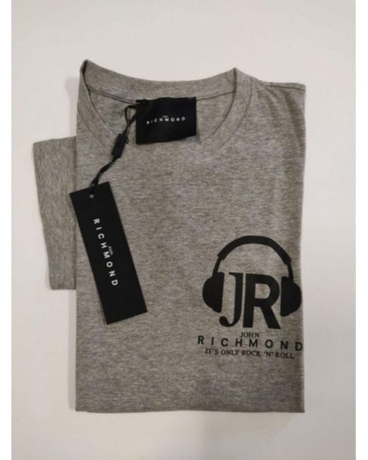 John Richmond Rmp20332ts Gray T-shirt With Fantasy Foil With Brand Initials. Short -sleeaved Jersey And Microcosine Crew. for men