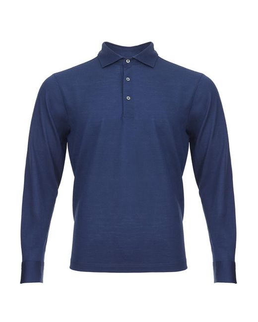 Gran Sasso Langarmeliges Poloshirt Aus Wolle Von in Blue für Herren