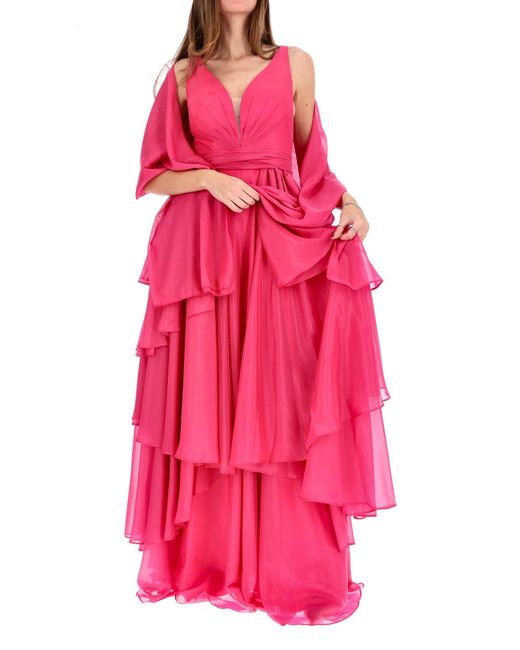 Fabiana Ferri Pink Kleid Mit V-Ausschnitt Und Ruschen