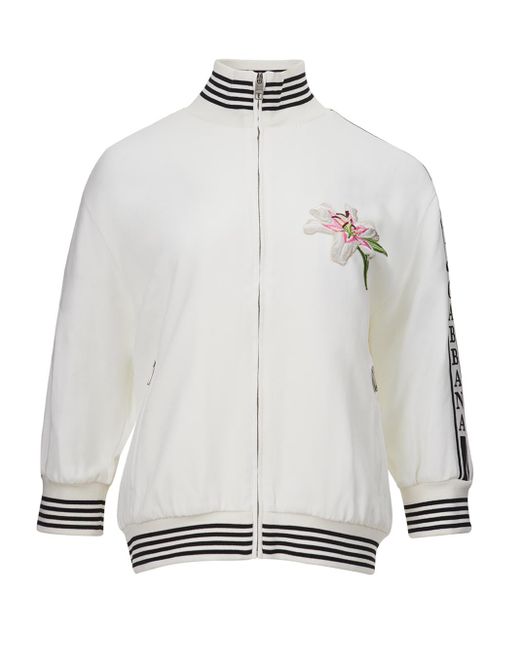 Dolce & Gabbana White Sweatshirt Mit Stickerei Und Reibverschluss