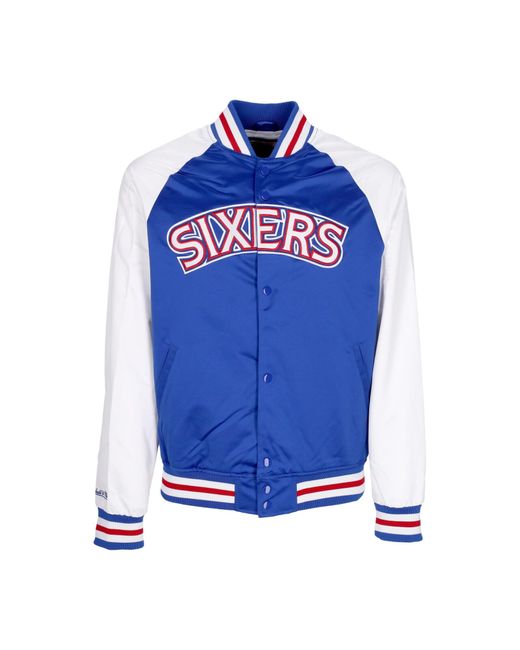 Mitchell &amp; Ness Herren Bomberjacke Nba Primetime Lw Satinjacke Hardwood Classics Phi76E in Blue für Herren