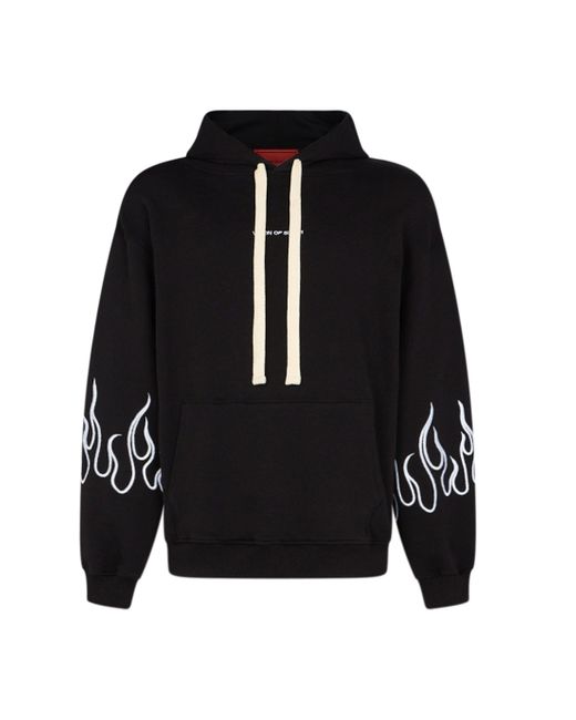 Vision Of Super Black Lightweight Hooded Sweatshirt Embroidered Flames Hoodie for men