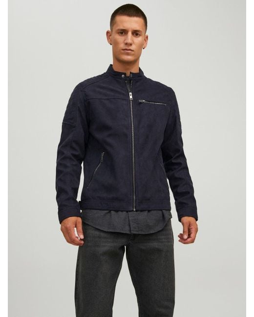 Jack & Jones Men's Blue Jackets And Jackets 12147218 Rocky Fake Suede Jet Suede