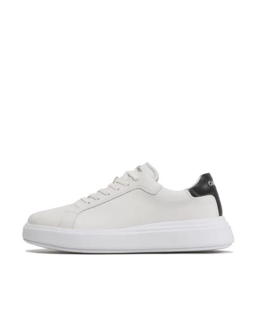 Calvin Klein White Low Top Lace Up Lth Sneakers for men