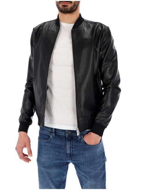Brian Dales Black Leather Bomber Style Jacket for men