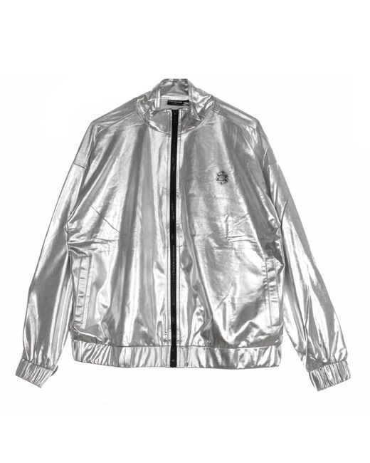 DOLLY NOIRE Gray Damen-Trainingsjacke, Silberfarbener Chrom-Reibverschluss, Silberfarben