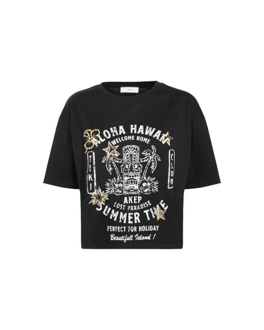 Camiseta Con Media Manga Mujer Con Impresion Akep de color Black