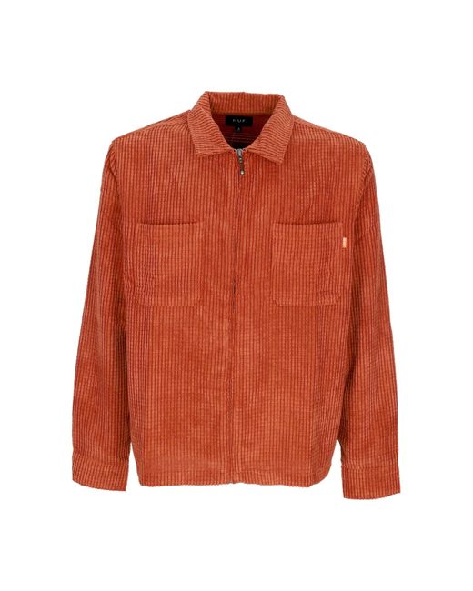 Huf Orange Cornelius Long Sleeve Shirt Zip Shirt for men