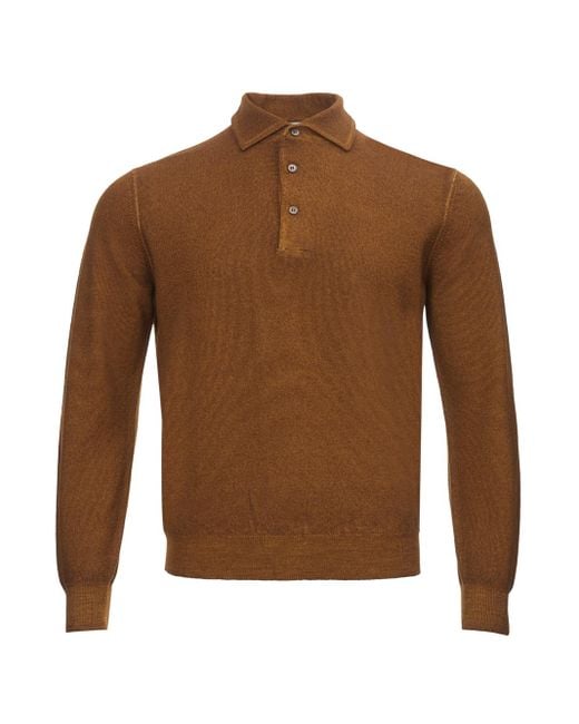 Vintage Wool Long Sleeve Polo Shirt Gran Sasso pour homme en coloris Brown