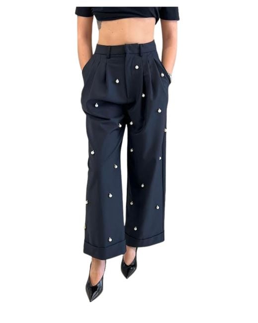 MEIMEIJ Blue Hose Breit Bein Frau Mit Details Mit Perlen