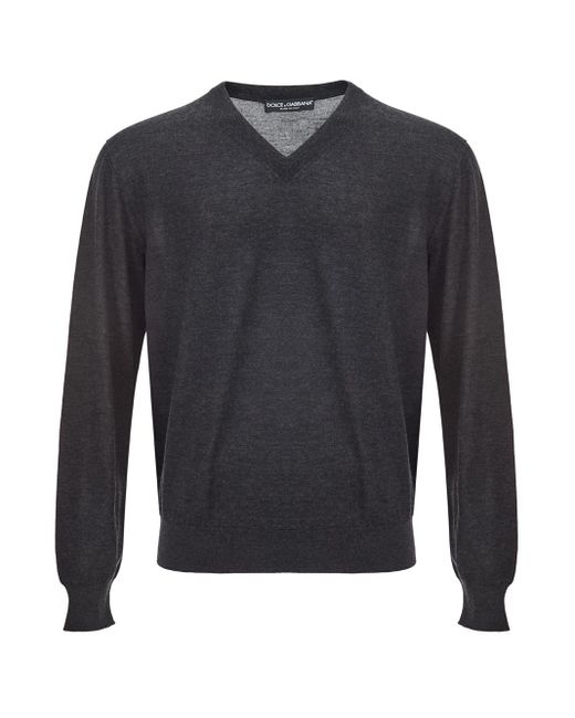 Dolce & Gabbana Blue Dark Grey V-neck Cashmere Sweater for men