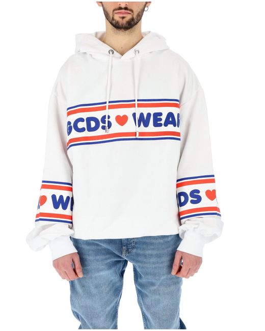 Gcds White Cc94M021505 Hoodie With Logo Band for men