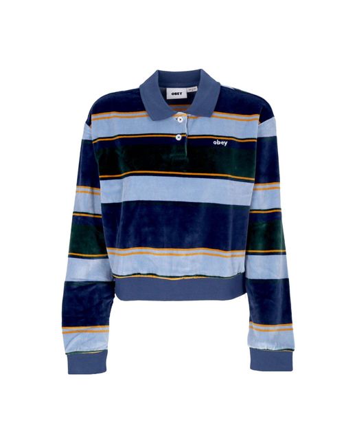 Obey Georgia Damespolo Met Lange Mouwen, Polo L/S Donker Denim Multi in het Blue