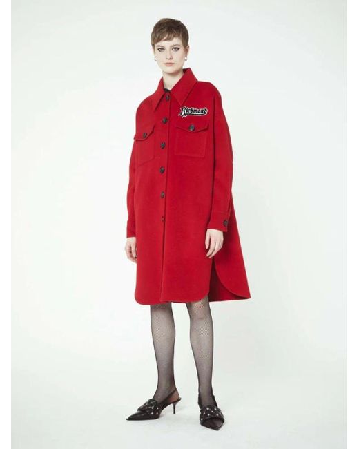 John Richmond Red Pure Wool Coat With Pockets With Button On The Chest