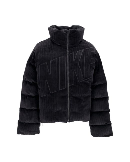 Nike Black W Sportswear Essential Therma-Fit Oversized Corduroy Puffer Jacket