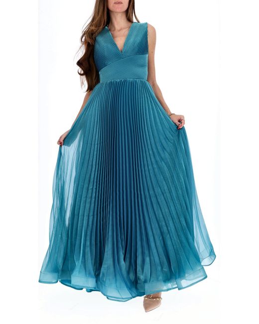 Fabiana Ferri Blue Kleid Mit Plissiertem V-Ausschnitt Petroleum
