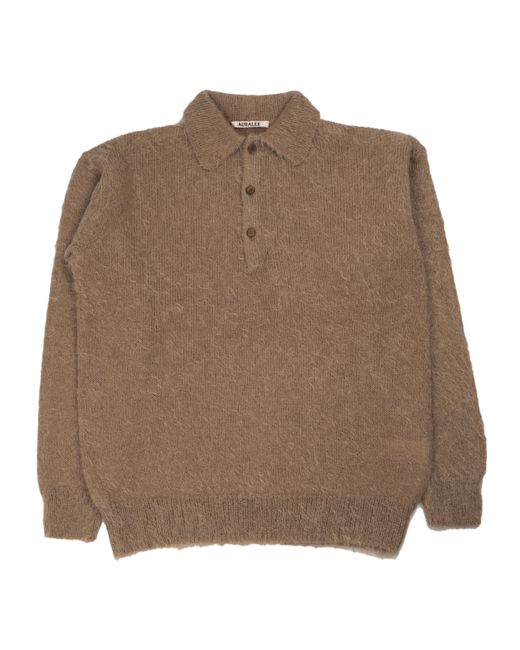AURALEE Brushed Super Kid Mohair Knit Polo in Brown for Men AURALEE Brushed Super Kid Mohair Knit Polo in Brown for Men