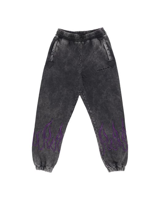 Vision Of Super Fleece Trainingsbroek Geborduurde Vlammenbroek Grijs/Paars in het Gray voor heren