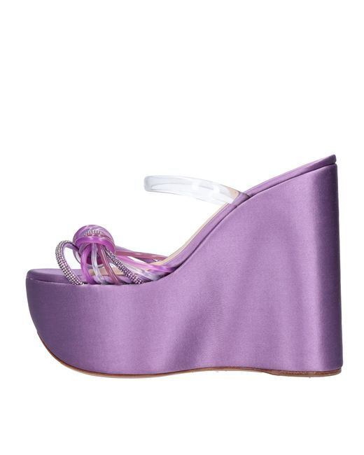 Casadei Purple Plexi Satin Wedge Mules