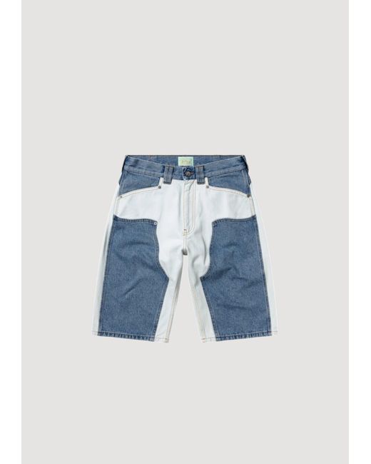 Aries Blue Patchwork Western Carpenter Shorts for men