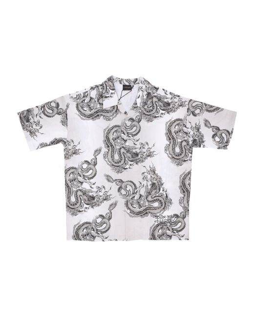 Ed Hardy Metallic Short Sleeve Shirt Repeat Dragon Camp Shirt for men