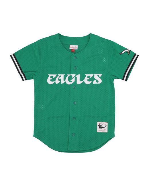 Mitchell &amp; Ness Green T-Shirt Buttons Nfl On The Clock Mesh Button Front Phieag for men