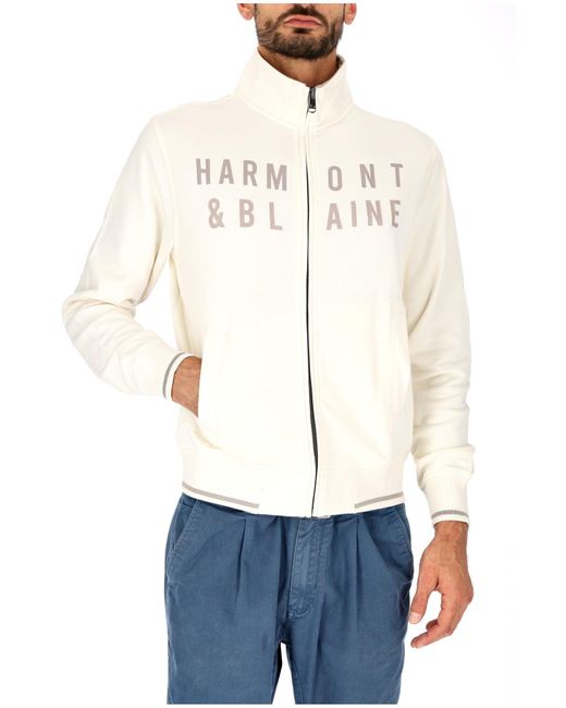 Harmont&amp;Blaine White Full Zipper With Cream Printed Logo for men
