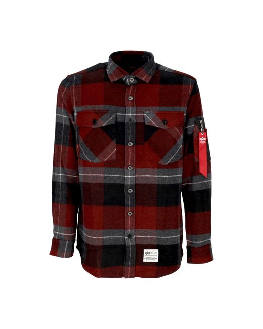 Alpha Industries Red Long Sleeve Flannel Shirt for men
