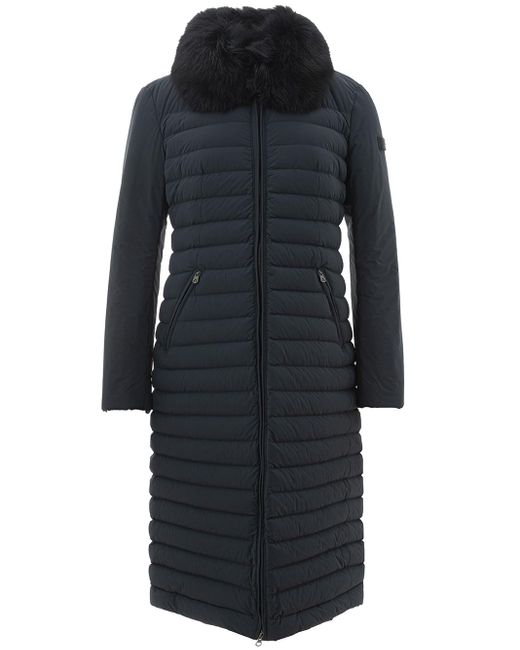 Peuterey Blue Long Quilted Coat With Fur Detail