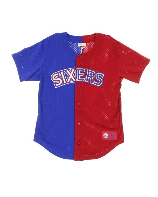 Mitchell & Ness Red Split Mesh Button Front Jacket Phi76E for men
