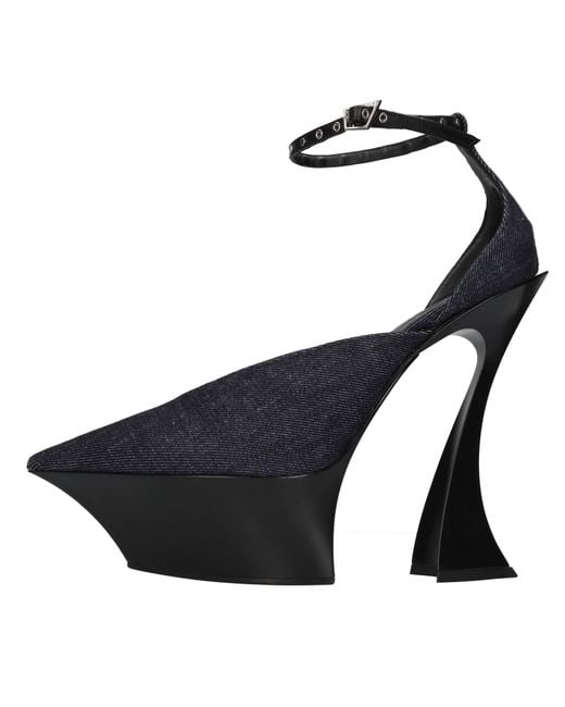 Mugler Black Denim Strappy Pump