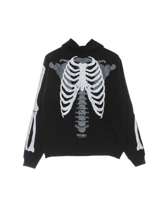 Sudadera Con Capucha Ligera Para Hombre Sudadera Con Capucha Y Estampado De Esqueleto Negro/Blanco Phobia de hombre de color Black