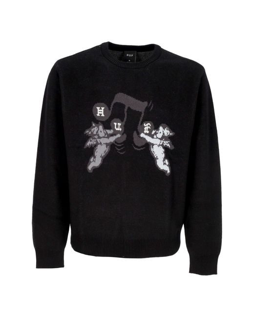 Huf Herren Pullover Song Intarsia Sweater Schwarz in Black für Herren