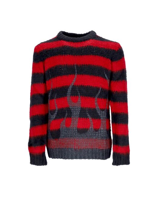 Vision Of Super Schwarzer Flammenpullover, Roter Herrenpullover in Red für Herren