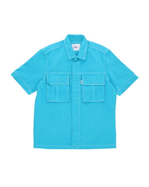 Arte' Blue Peter Detail Pocket Twill Shirt Lake Short Sleeve Shirt for men